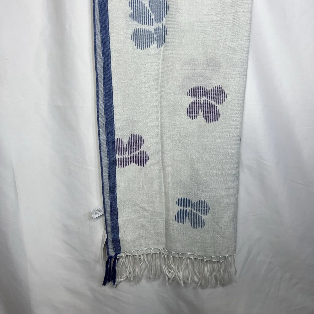 J.jill Striped Flower Scarf In Sapphire Multi Wrap Shawl Cottage Romantic Boho